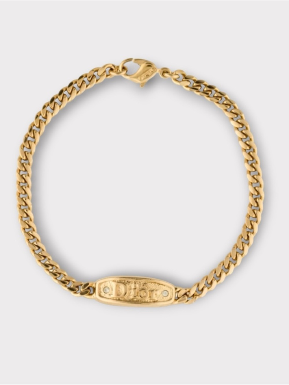 DIOR Vintage Crystal Logo Plate Chain Bracelet